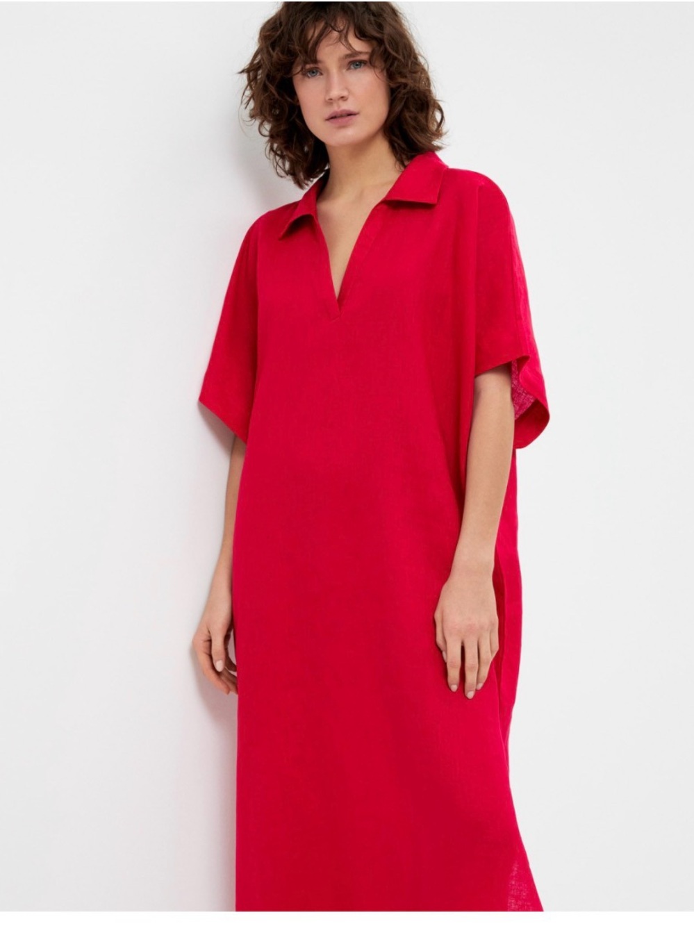 Red V-Neck Short Sleeve Dress